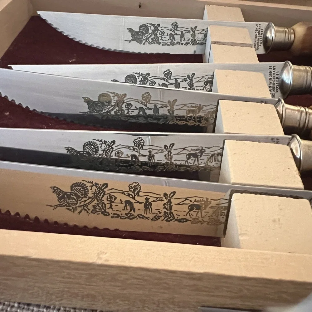 Anton Wingen‎ Solingen Germany Rostfrei Engraved Stag Horn 6 Piece Knife Set